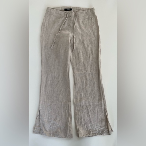 Express Women's Cream 100% Linen Flare Leg Pants Trousers Size 5/6 - Picture 1 of 8